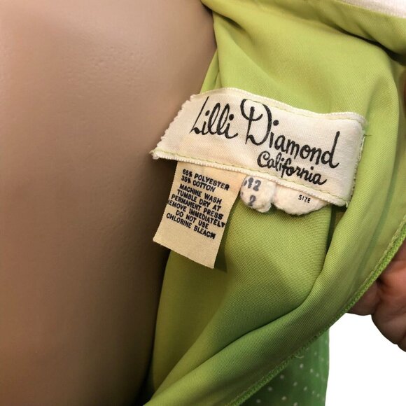 SOLD Vintage 1960s Lilli Diamond Lime Green White Polka Dot Balloon Sleeve Dress - Picture 8 of 13